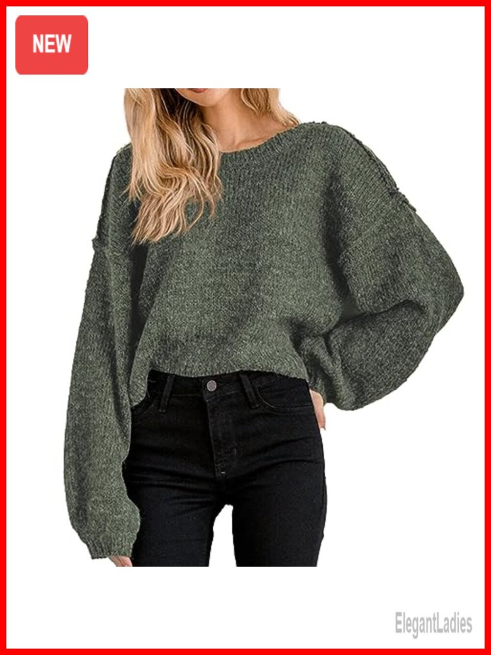 Oversized Cropped Sweater Batwing Long Sleeve Crewneck Pullover